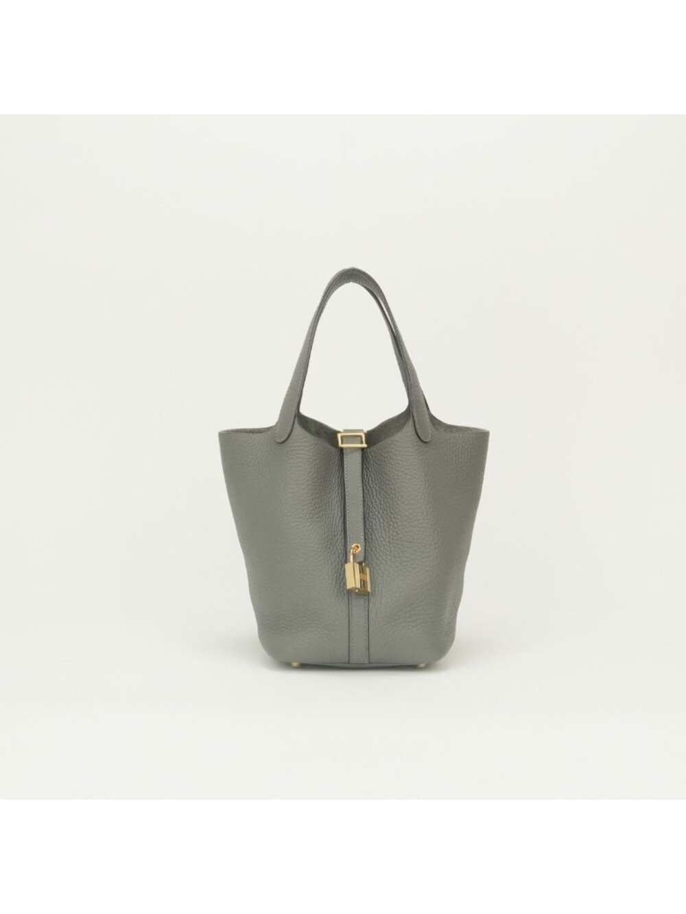 Hermes Picotin Lock PM 18 Tote Bag Taurillon Clemence Gris Meyer Gray Gold